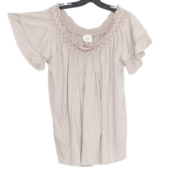 Knox Rose Womens Top Off Shoulder Tiered Sleeve Shirred Neckline Boho XXL JE - Picture 1 of 6